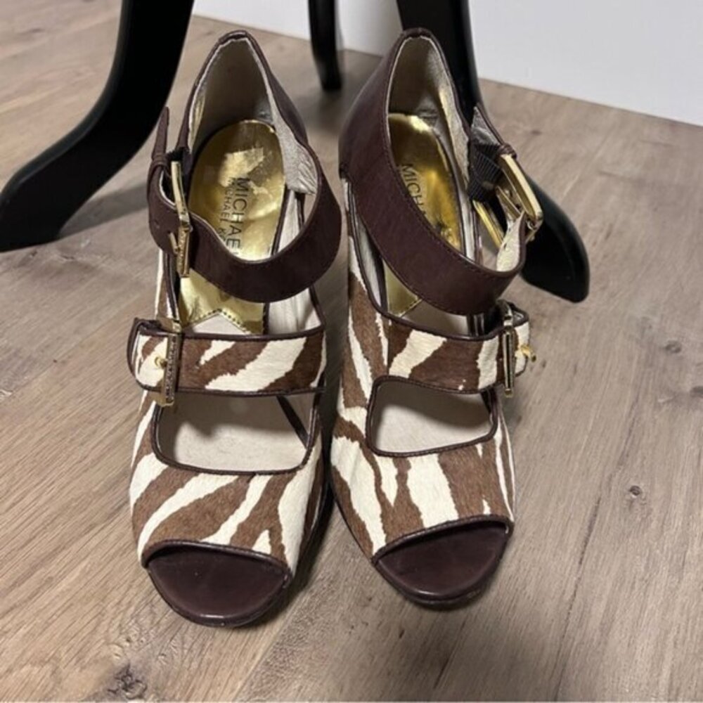 Michael Kors Zebra Stack Heels Sandal Shoes (c)